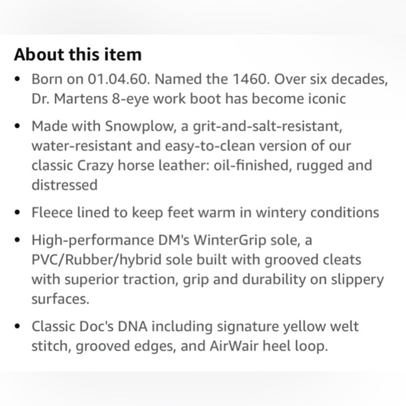 Dr. Martens 1460 Pascal 8 Eyelet Fleece Lined Wintergrip Combat Boots, Black - Picture 14 of 16